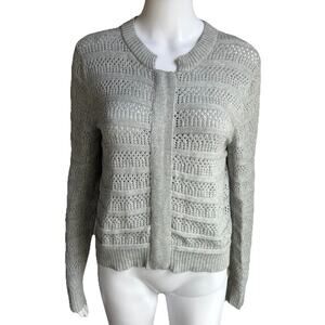 Light Gray Openwork Knit Cardigan Sweater - Women's